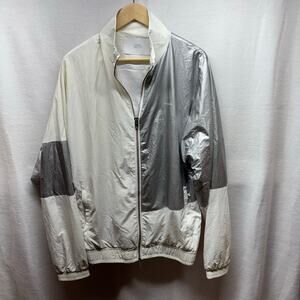 Stampd Mens Windbreaker Jacket XL White Silver Colorblock Metallic Streetwear